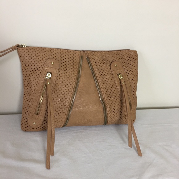 Clutch purse with zipper detail, tan color - Picture 5 of 9